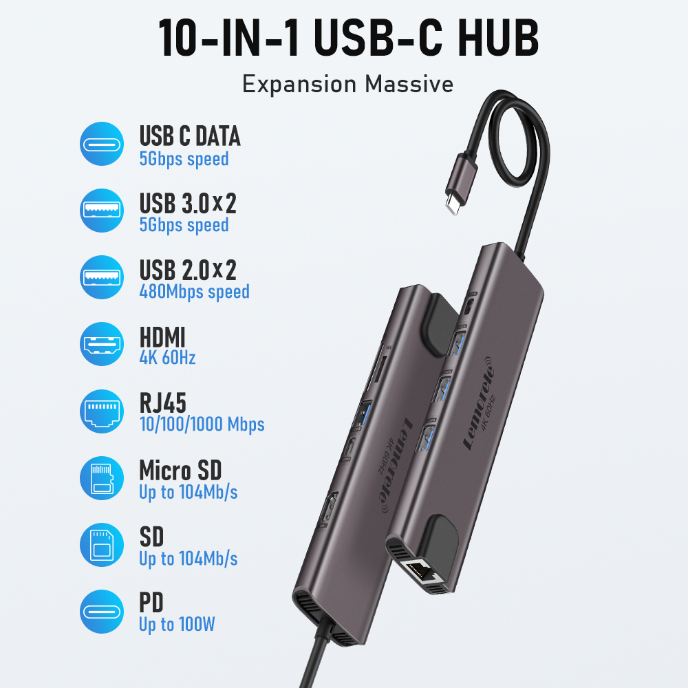 Lemorele 10 in 1 USB C HUB Doc - đánh giá và giá Mac Laptop Accessories